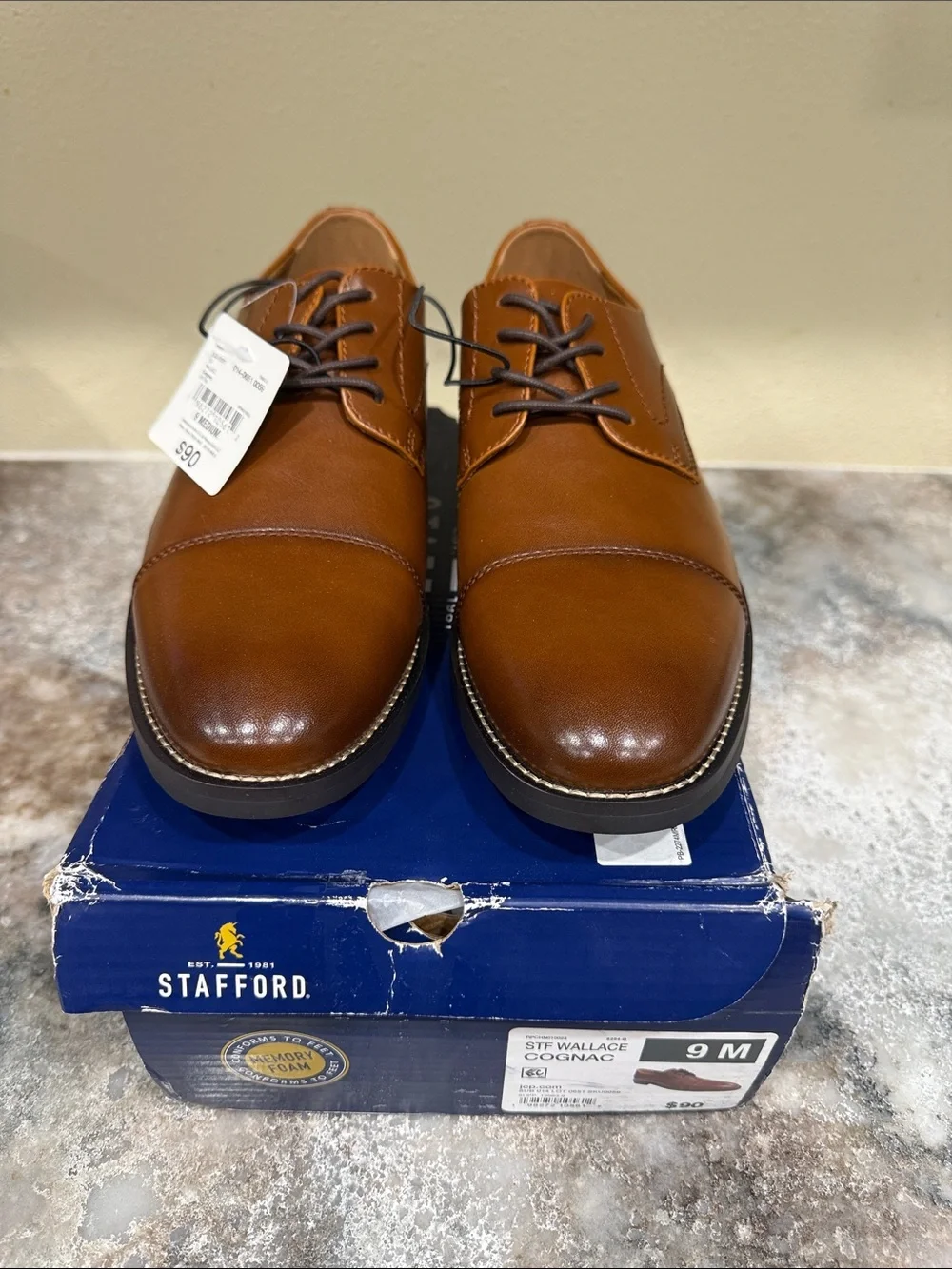 Stafford Men's Cognac Tan Cap-Toe Derby Shoes